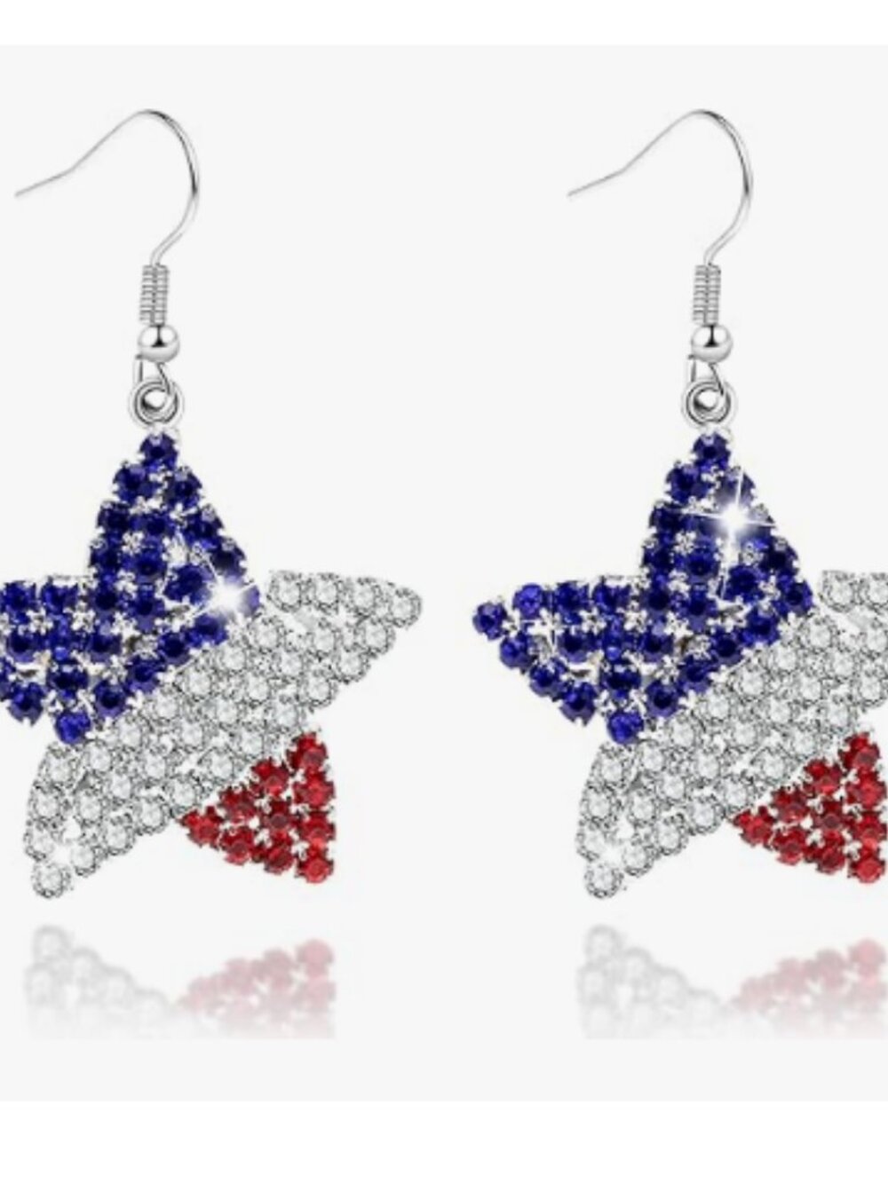 4th of July Patriotic American Flag Dangle Earrings Red White Blue Crystal Studs